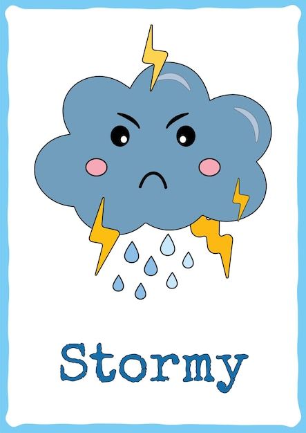 a cartoon storm with the word stormy written below it