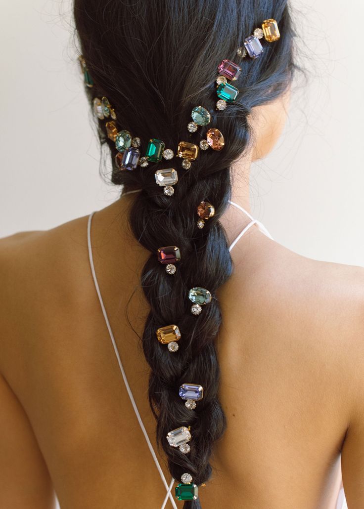 The Gemma Bobby Pin is inspired by the rich opulence of Renaissance art, unabashedly embracing jewel tones. Made of varying combinations of colorful Swarovski crystals and smaller complimentary stones, these gems are pure candy-colored fun. The Gemma Bobby Pin can be worn solo for a more subdued look, but we love creating drama with multiple colors stacked on, and mixing with the Perla Bobby Pins for a look fit for royalty. Dimensions: 2.25 x 0.75 x 0.5 inches Weight: 6g Luxury Hair Accessories, Hair Accessories Clips, Bobby Pin, Luxury Hair, Party Hairstyles, Hair Jewelry, Hair Looks, Hair Inspo, Hair And Nails