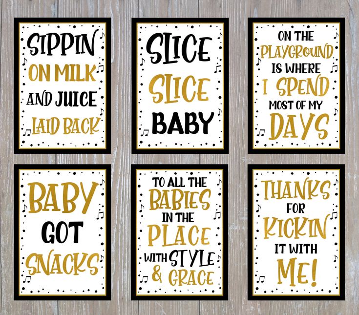 six black and gold printables for baby's first birthday, set of four