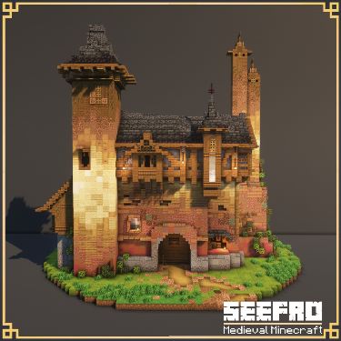 an image of a house made out of lego blocks with the words seefad medieval times art on it