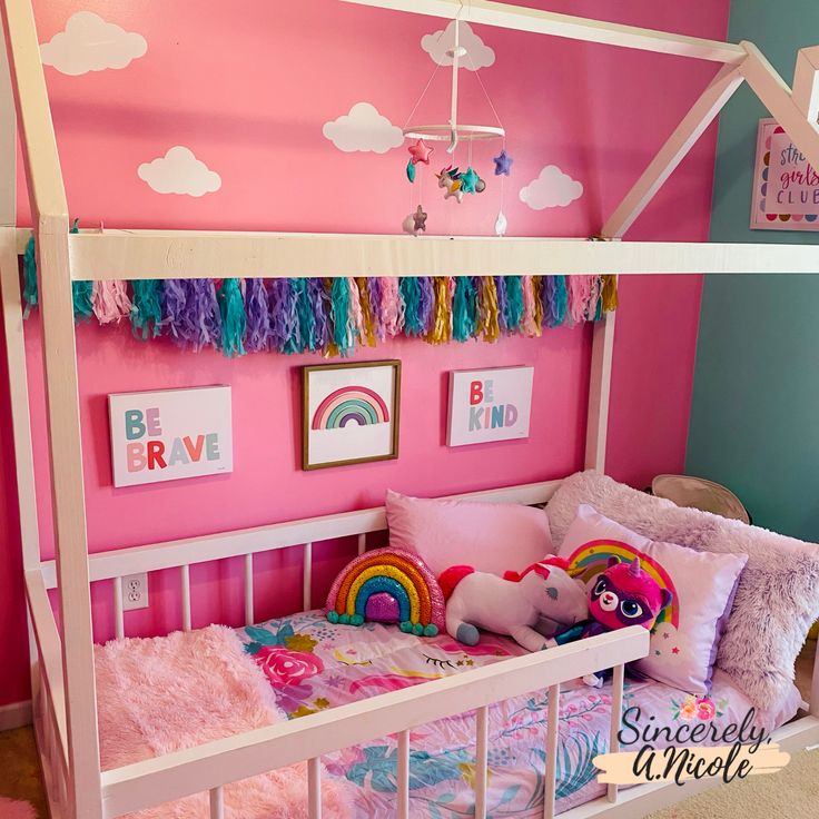 Baby Armoire, Decorating Toddler Girls Room, Girls Bedroom Themes, Simple Bedroom Ideas, Girl Room Inspiration, Rainbow Bedroom, Unicorn Room Decor, Pink Bedroom For Girls, Unicorn Bedroom