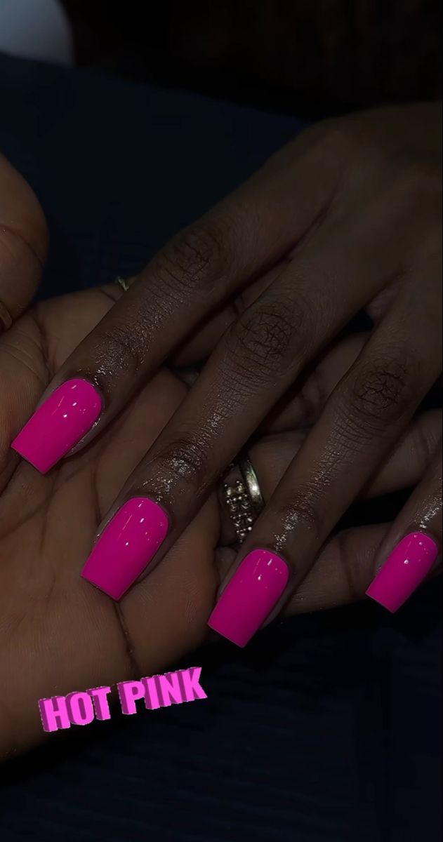 Hot Pink Overlay Nails, Neon Pink Acrylic Nails Short, Hot Pink Nails With Design Summer French Tips, Lilac Nails Black Women, Gel Nails Ideas Solid Color, Aesthetic Short Nails Designs, Black And Dark Pink Nails, Short Acrylic Nails Hot Pink, Dark Pink Acrylics