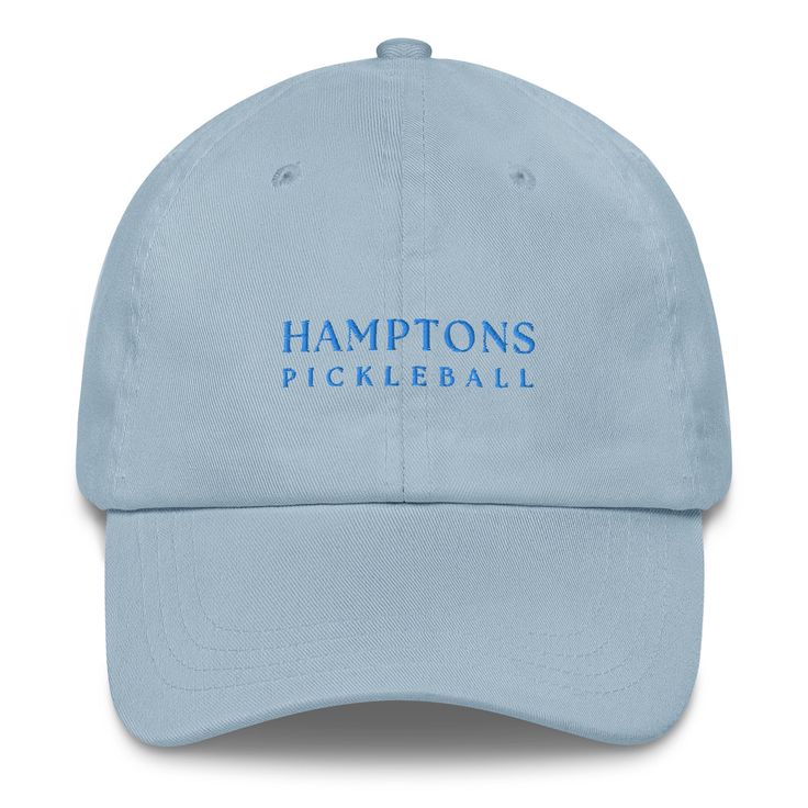 Free Shipping! Introducing our new Hamptons Pickleball Hat. It's comfortable and cool for all your pickleball games out East. 100% chino cotton twill Unstructured, 6-panel 6 embroidered eyelets 3 ⅛” (7.6 cm) crown Adjustable strap with antique buckle Embroidered on the front Adult, Unisex Adjustable Cotton Sports Hat, Cotton Dad Hat For Sports, Spring, Cotton Dad Hat For Sports In Spring, Cotton Flat Bill Dad Hat For Sports, Breathable Cotton Hats For Sports Events, Summer Cotton Baseball Cap For Sports, Six-panel Sports Hat In Cotton, Six-panel Cotton Sports Hat, Cotton Summer Baseball Cap For Sports