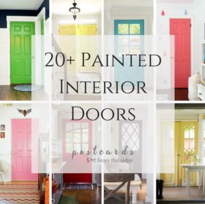 colorful painted interior doors with text overlay