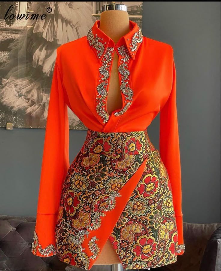 Long Sleeves Orange Runway Red Carpet mini Dress Red Carpet Dresses Short, Mode Prints, Chique Outfit, Celebrity Inspired Dresses, فستان سهرة, Vestidos Vintage, African Design Dresses, Latest African Fashion Dresses, African Print Fashion