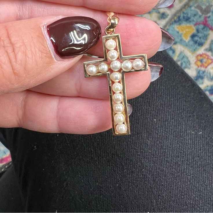 Vintage 14k Yellow Gold And Pearl Cross Pendant. 2.5 Grams. Please Feel Free To Contact Me For Any Questions! Check Out My Other Listings For Louis Vuitton, Gucci, Christian Dior, Chanel, Tiffany, Free People, Anthropologie, Juicy Couture, Purses, Earrings, Rings, Bracelets, Wallets, Brooches, Pins, Charms, Watches, Sunglasses, Bags, Shoes. New To Poshmark? Use Code Apictureframe To Sign Up, And Receive $10 Off Of Your 1st Order. Elegant 14k Stamped Cross Pendant Jewelry, Elegant 14k Stamped Cross Jewelry, 14k Gold Cross Jewelry In White, White 14k Gold Cross Jewelry, White Pearl Cross Pendant Jewelry, Elegant Cross-shaped Pearl Pendant Jewelry, Luxury White Cross Jewelry, Elegant Pearl Cross Pendant Jewelry, Elegant Pearl Pendant Cross Jewelry