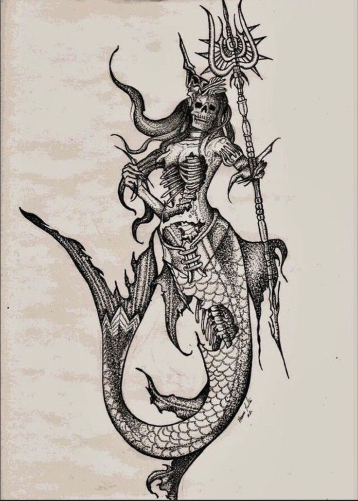 Dark Mermaid Tattoo, Mermaid Skull, Ocean Theme Tattoos, Siren Tattoo, Mermaid Tattoo Designs, Pirate Tattoo, Mermaid Artwork, Witch Tattoo, Skeleton Tattoos