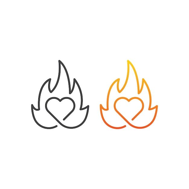 two fire flames with hearts in the middle