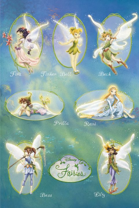 the four fairy princesses are depicted in this illustration, with their names on them