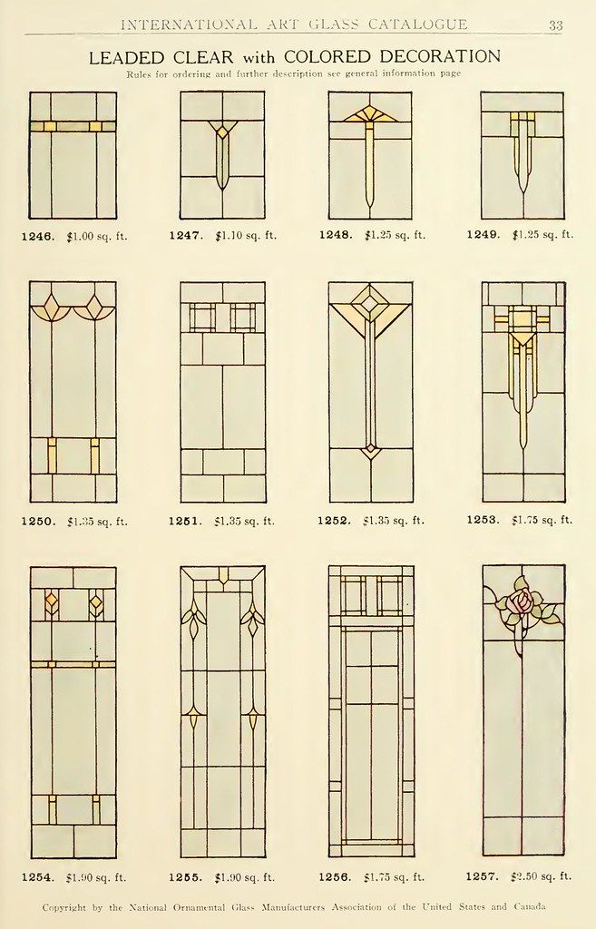 the instructions for stained glass doors with decorative designs and details in each window pane