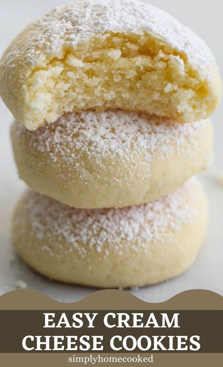 easy cream cheese cookies stacked on top of each other