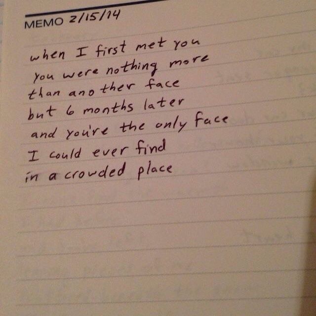 a piece of paper with writing on it that says, mementos first met you when we're nothing more than one