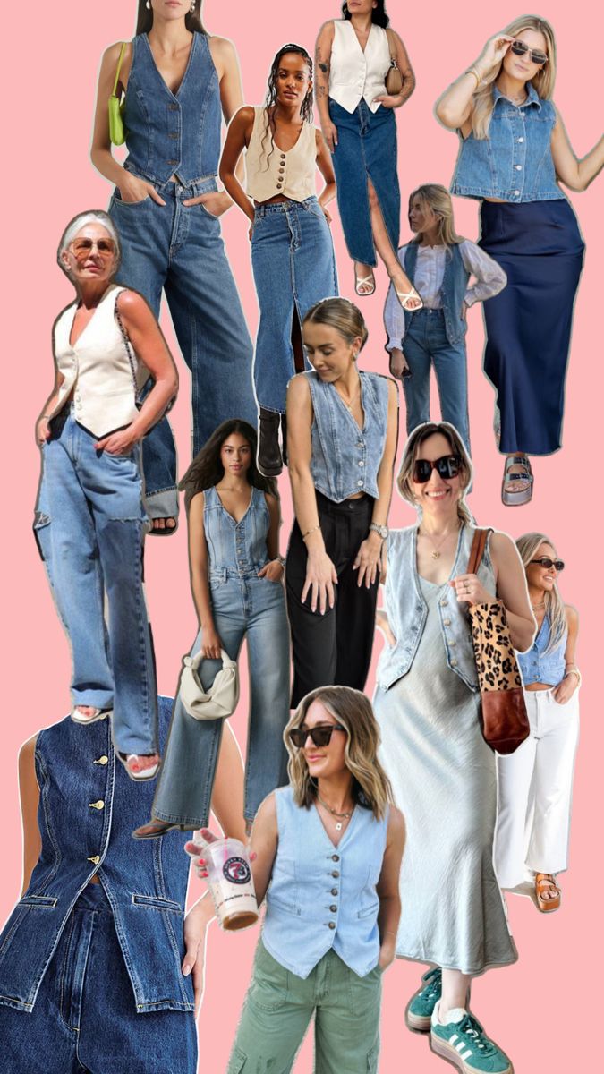 Different denim vest outfit ideas for casual outfits for everyday looks in warmer weather. Denim Vest Outfit Ideas, Denim Vest Outfit Summer, Denim Vest Outfits, Chic Denim Outfits, Denim Party Outfit, Vest Outfits Aesthetic, Jean Vest Outfits, Vest Outfit Ideas, Denim Vest Outfit