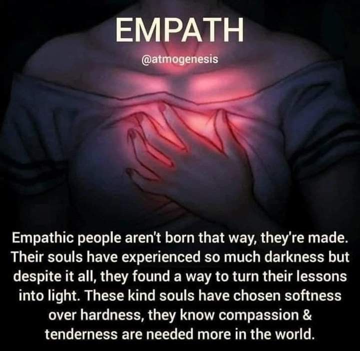 a woman with her hands on her chest and the words empath in front of her