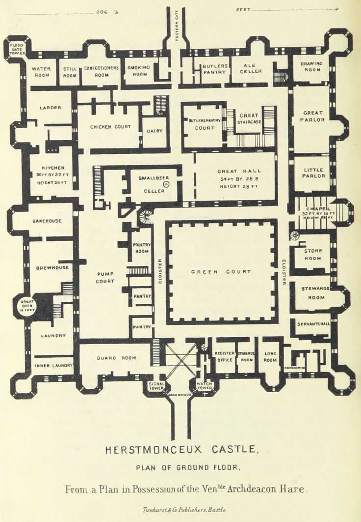 the floor plan of helstmoreux castle, from a plan of ground floor