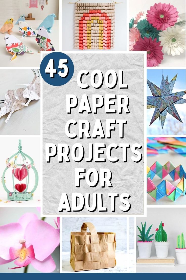 collage of paper craft projects with text overlay that reads, cool paper craft projects for adults