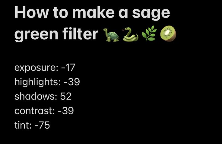 a black background with the words how to make a sage green filter