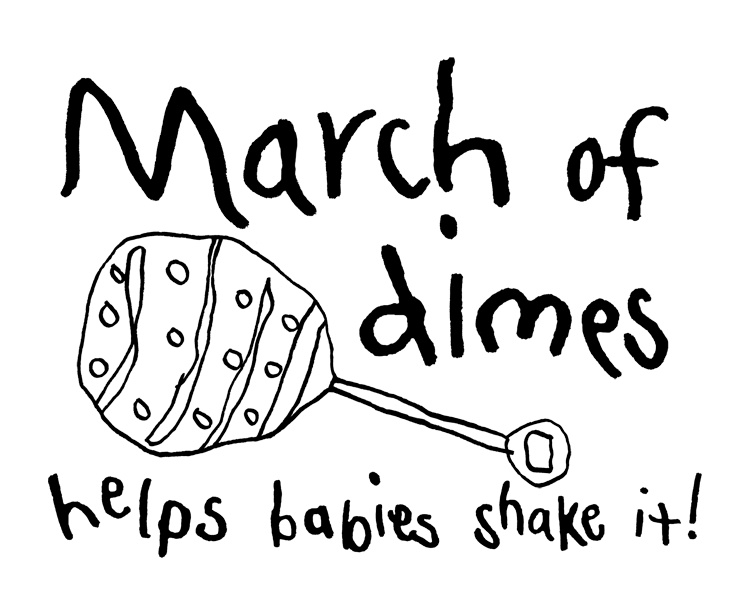 a black and white image with the words march of dimes helps babies shake it