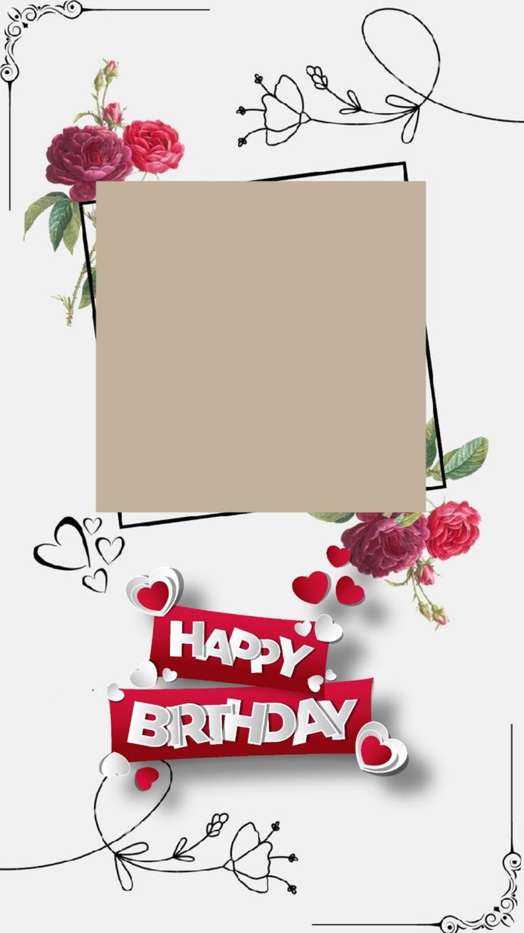 a happy birthday card with roses and hearts on the front, and a sign that says happy