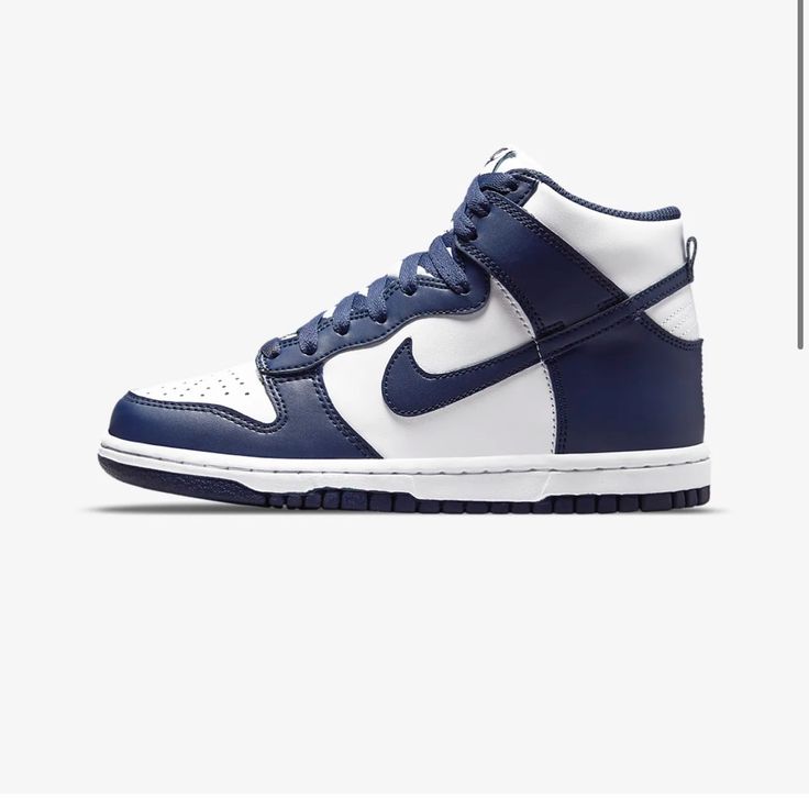 New With Tags Navy Blue Nike Dunk High Tops Shoes Dunks High, Nike Shoes Dunks High, Nike Shoes High Tops Women, Navy Blue Quinceanera Heels, Nike Navy Blue Shoes, Womens Nike High Tops, Navy Blue Nike Dunks, Nike Shoes Jordans Women's, Blue Mid-top Sneakers With Rubber Sole