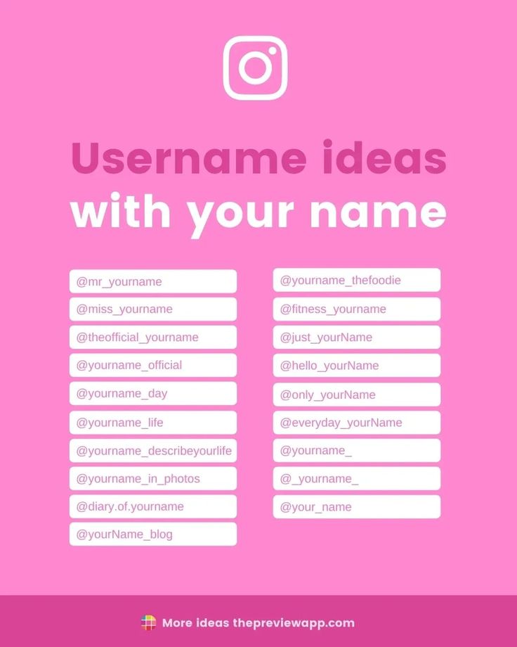 a pink poster with the words username ideas with your name