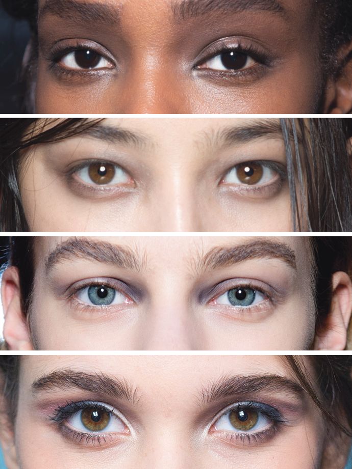 four different pictures of the same person's eyes and eyebrows, with one woman looking directly into the camera