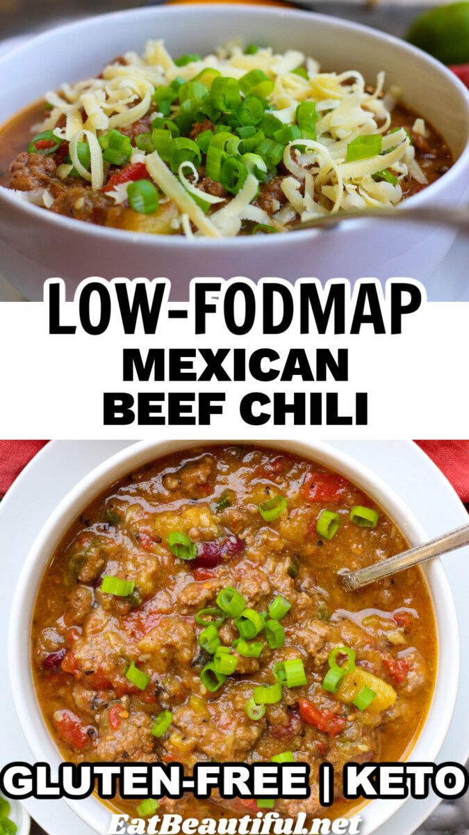 two bowls of low - fodmap mexican beef chili