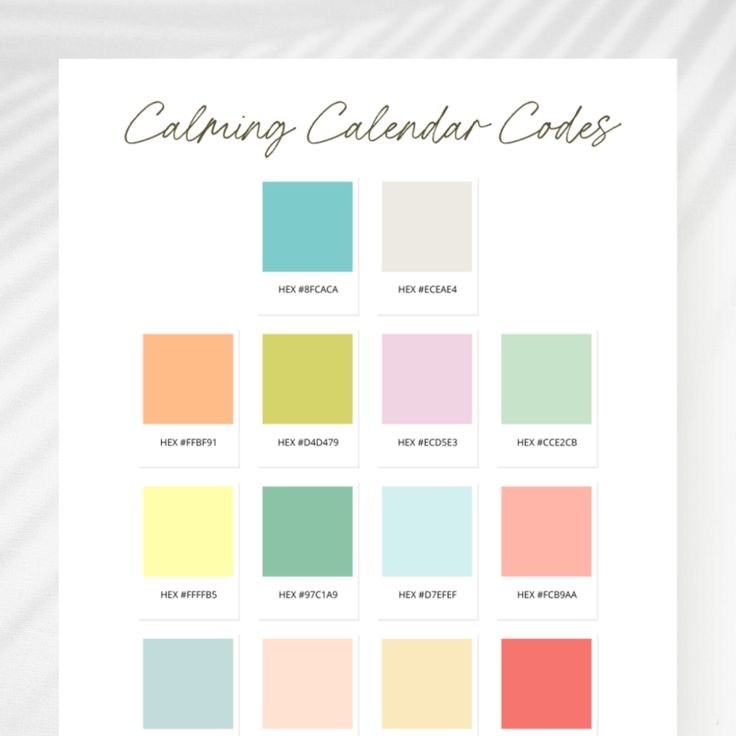 the color scheme for calming calendar cards