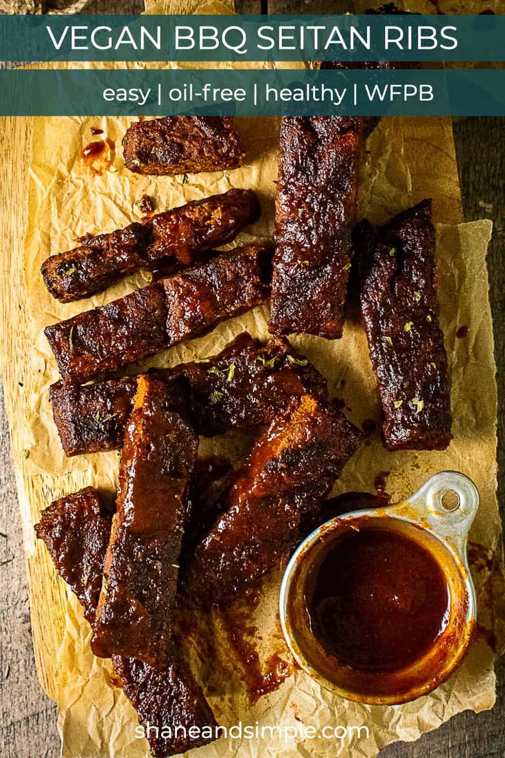 barbecue ribs with bbq sauce on the side and text vegan bbq stew ribs