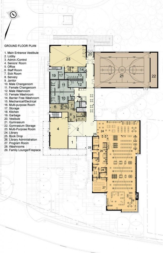 the floor plan for an indoor basketball court with multiple levels and areas to play on