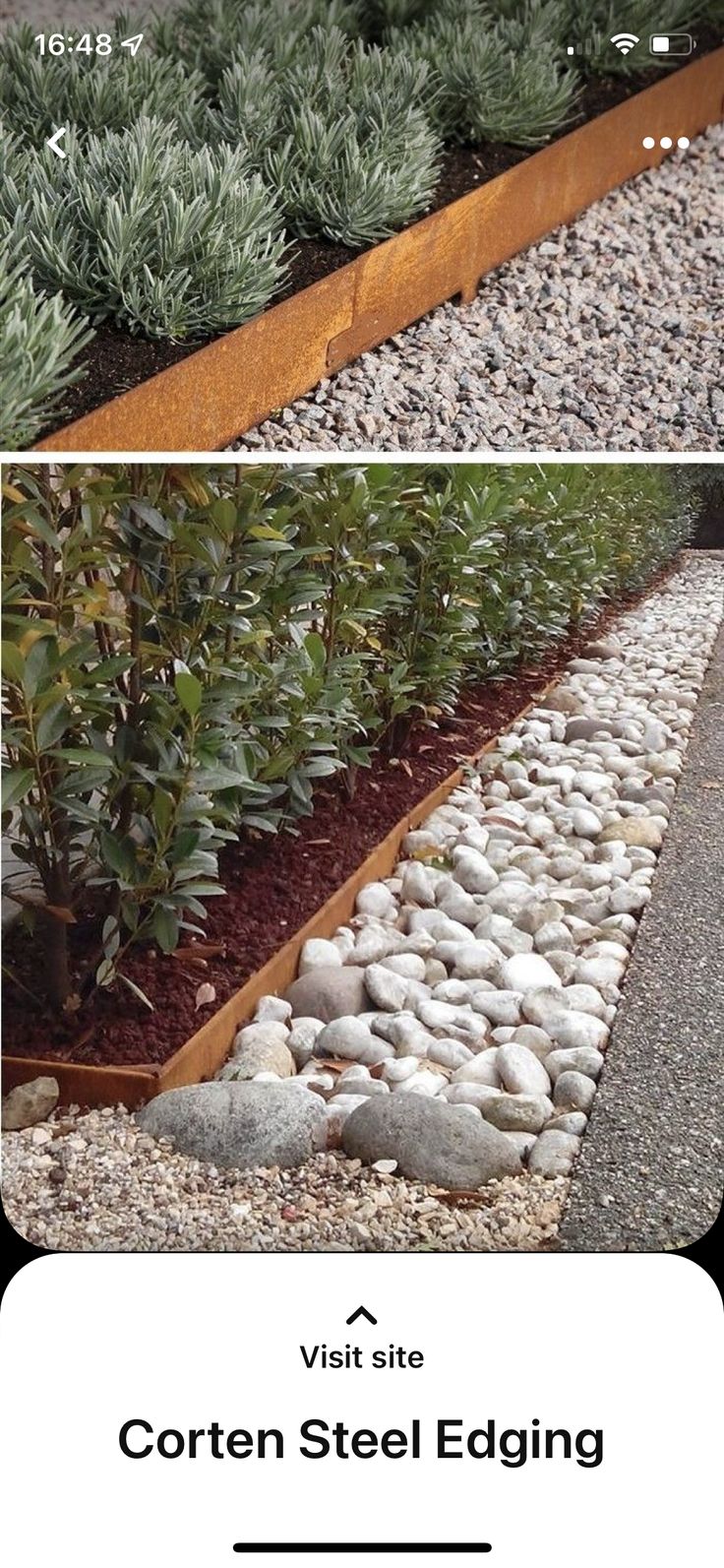 a garden bed with rocks and plants in it, along with text that reads visit site corten steel edging