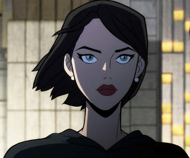 an animated image of a woman with blue eyes and black hair, looking at the camera