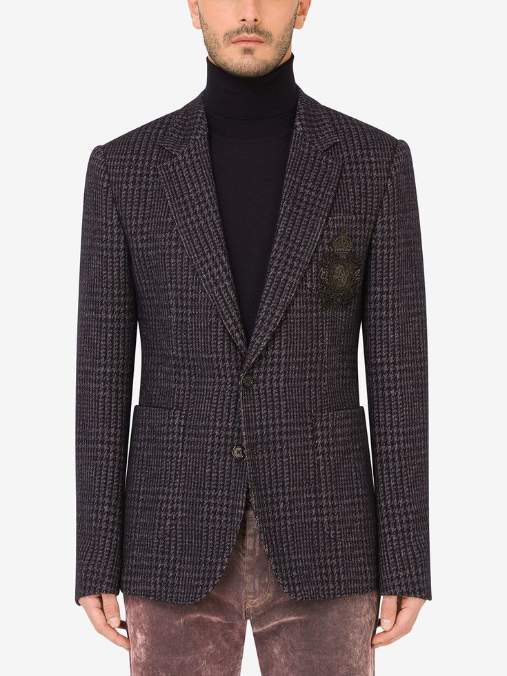 Shop Dolce & Gabbana wool-blend checked blazer with Express Delivery - FARFETCH Prince Of Wales Check, Jersey Jacket, Checked Blazer, Houndstooth Pattern, Dolce And Gabbana Man, Prince Of Wales, Black Blazers, Check Pattern, Black Wool