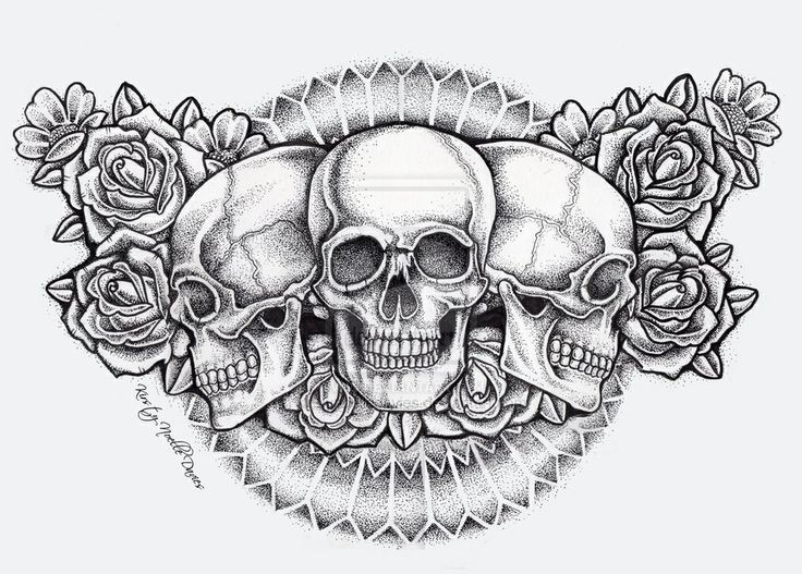 two skulls and roses tattoo design