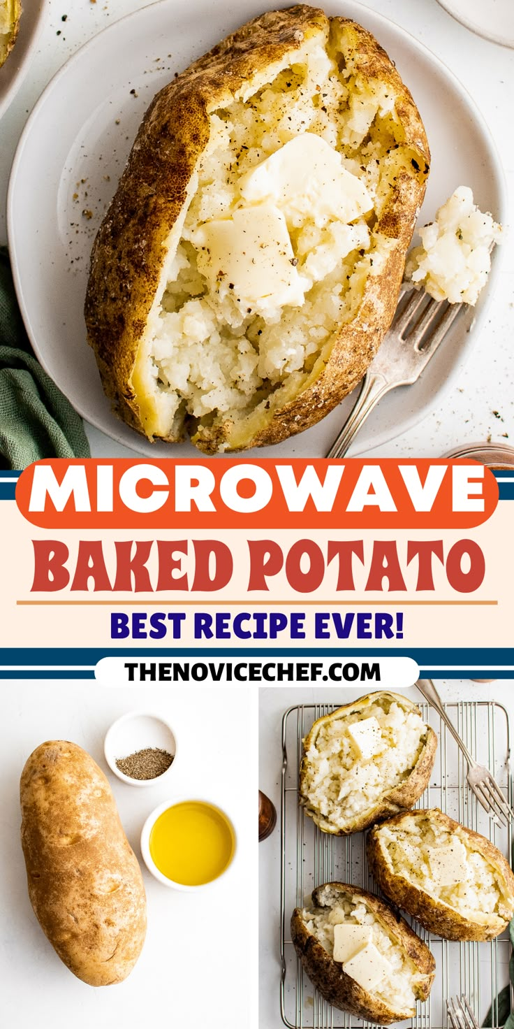 microwave baked potato recipe with text overlay