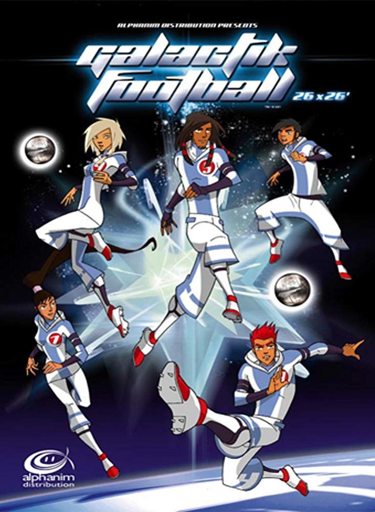 the poster for space force, featuring four female soccer players in white and blue uniforms