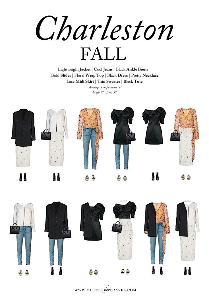 Charleston In The Fall, Fall Travel Wardrobe, Fall Packing List, Capsule Travel Wardrobe, Winter Night Outfit, Charleston Fashion, Fall Packing, Pack For A Trip, Charleston Style