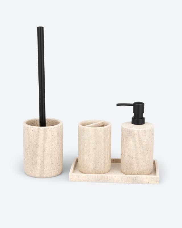 a bathroom set with soap dispenser, toothbrush holder and sponge holder