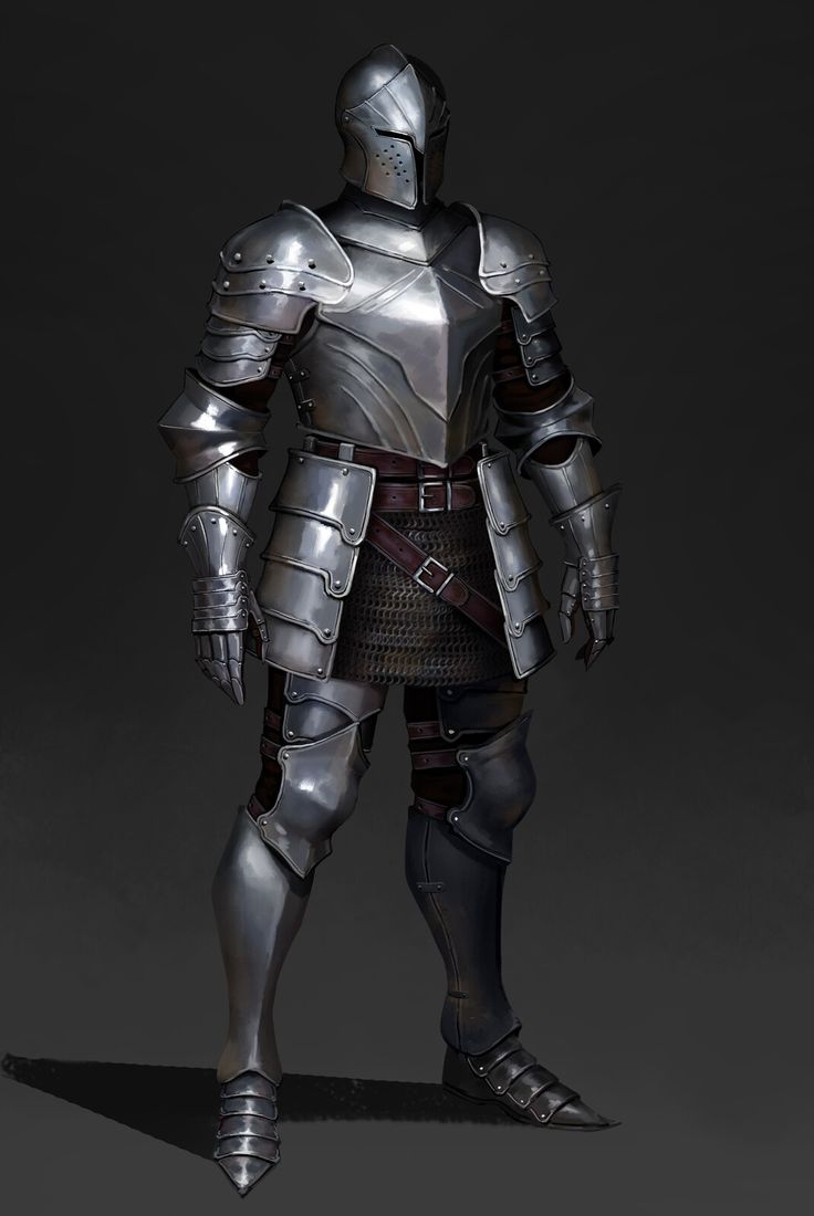 a knight in armor standing on a dark background