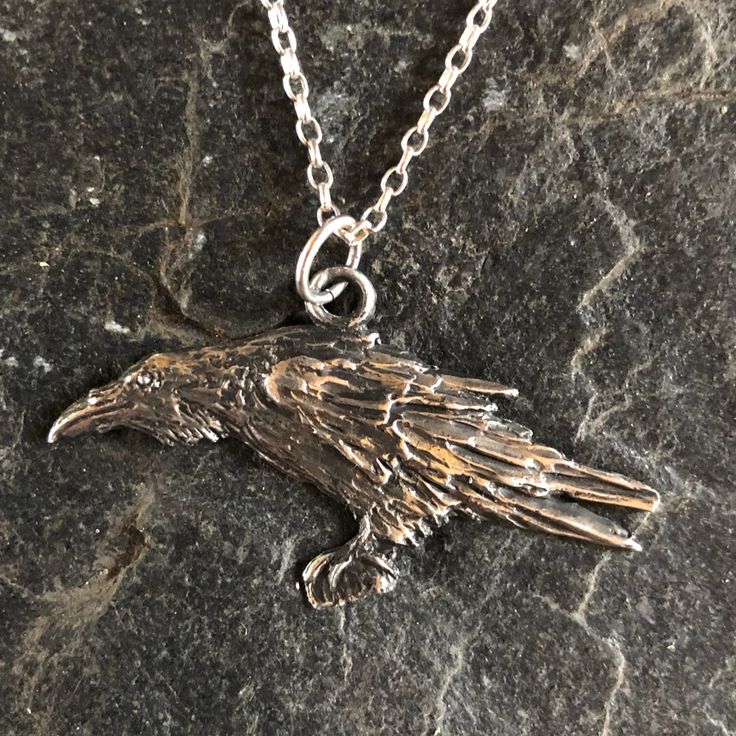 Raven pendant in silver by Paul Szeiler. Hand cast in Scotland. Raven pendant is 2 inches long. Please choose from 16 or 18 inch silver chain. Once purchased your Raven pendant will be securely packaged and posted to you within 3 working days. Raven Pictures, Celtic Raven, Raven Pendant, Raven Necklace, Crafter Gift, Beautiful Wolves, Casting Jewelry, Bird Brooch, Bird Jewelry