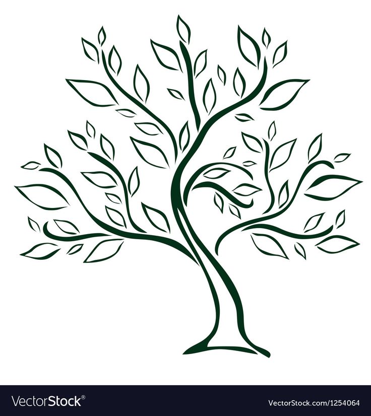 a black and white tree with leaves on it's branches, in the shape of a