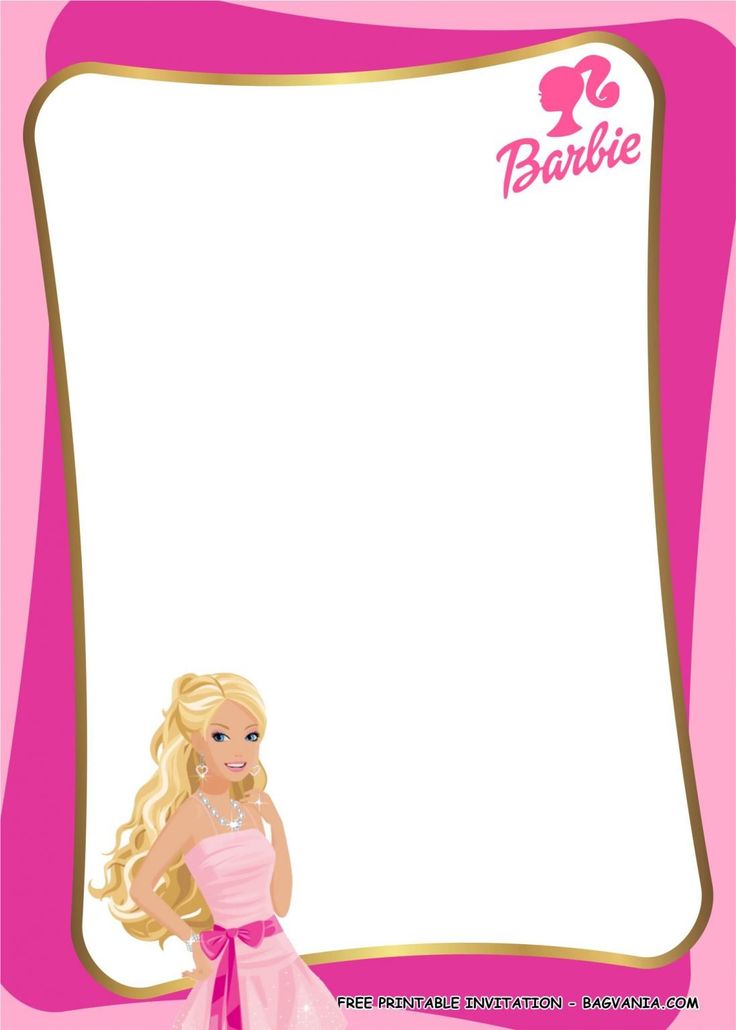 a barbie doll is standing in front of a pink frame with the word barbie on it