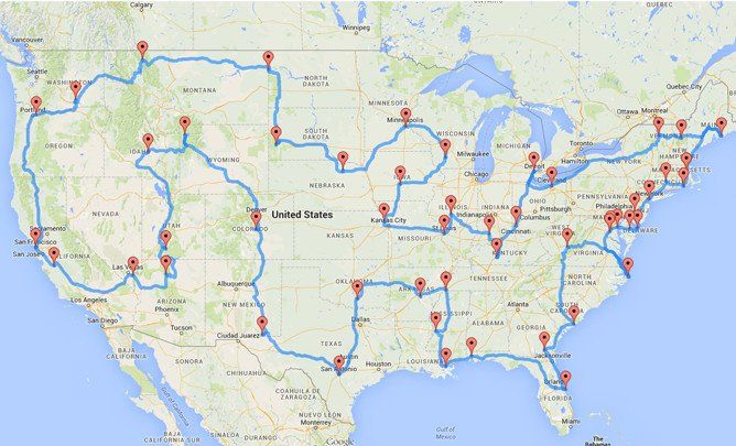 a map with all the major roads in each country and locations marked on one side