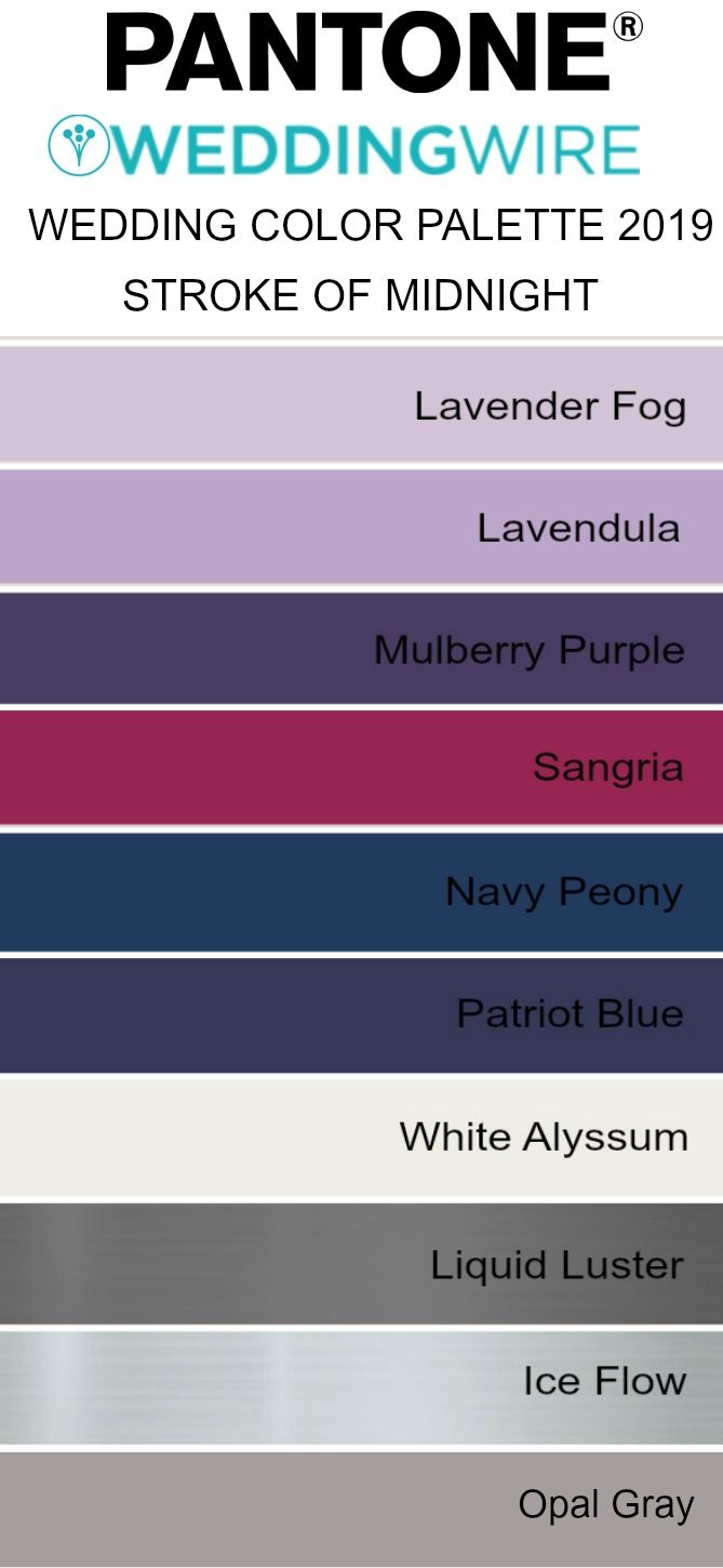 the pantone wedding color palette is shown in multiple colors and sizes, including blue, purple