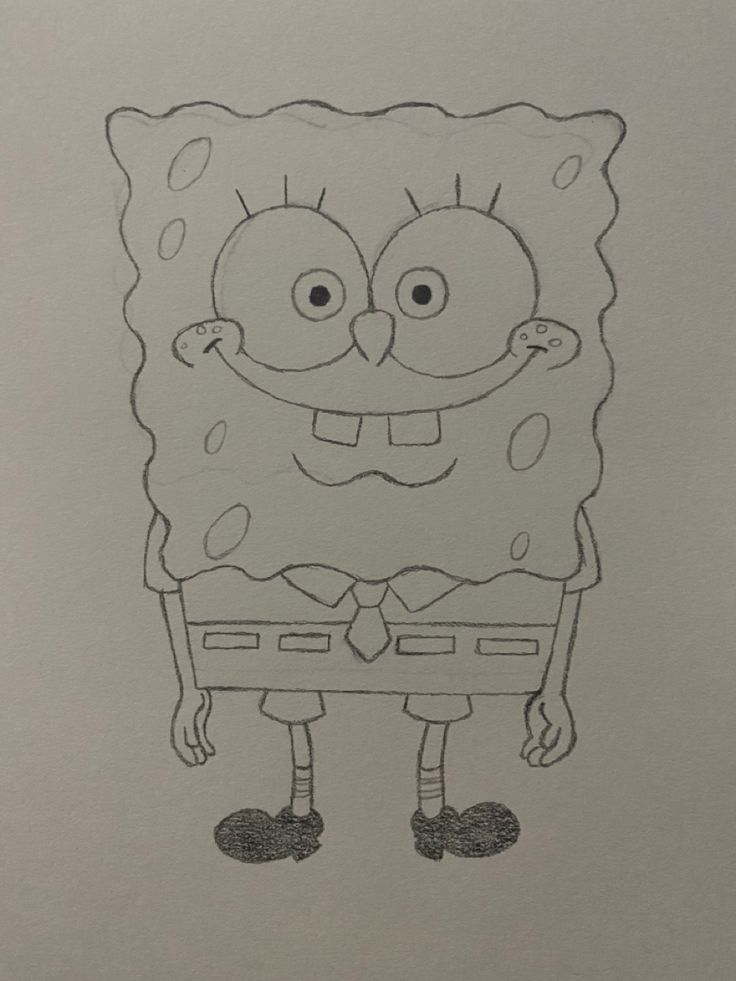 a drawing of spongebob with his arms and legs crossed