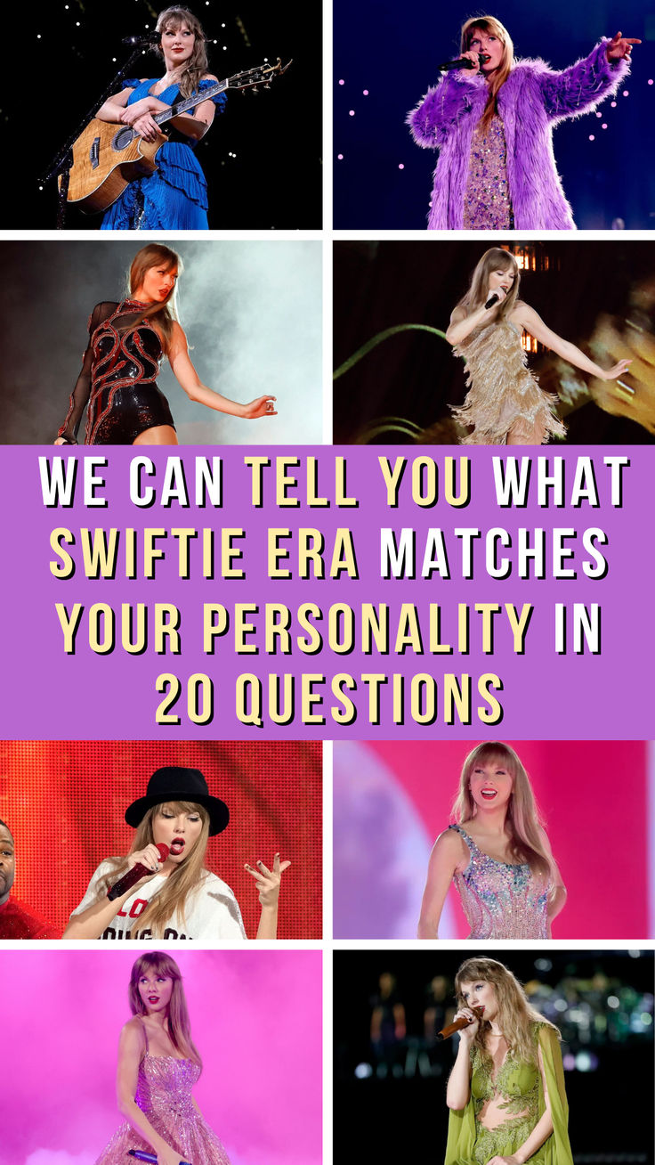 four pictures with the words we can tell you what swiftie era matches your personality in 20 questions