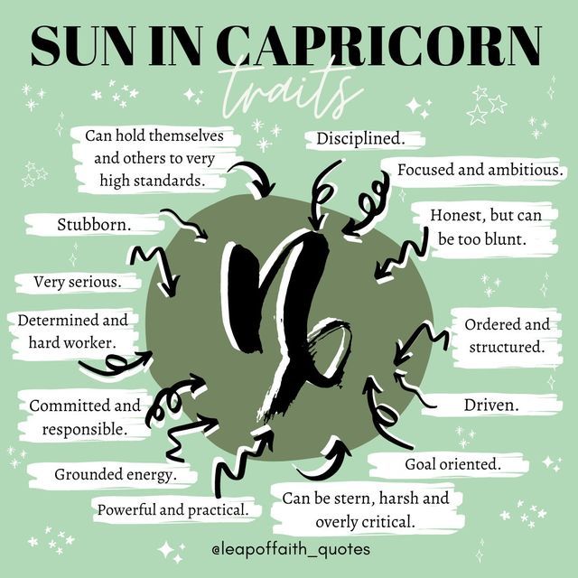 the sun in capricorn zodiac sign is depicted on a green background with white stars