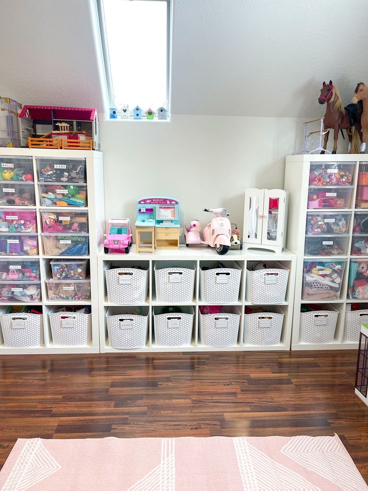 a room filled with lots of toys and storage