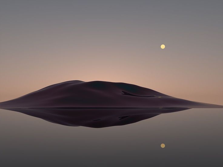 the moon is reflected in the water at dusk, as it rises above the horizon