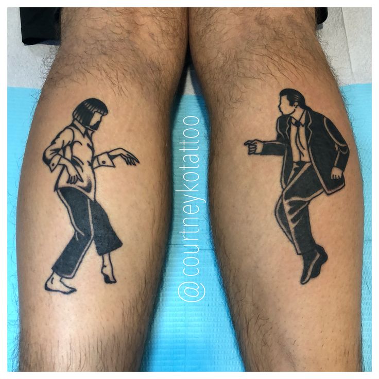 two people with tattoos on their legs